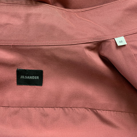 JIL SANDER Size L Blush Pleated Silk French Cuff Long Sleeve Shirt