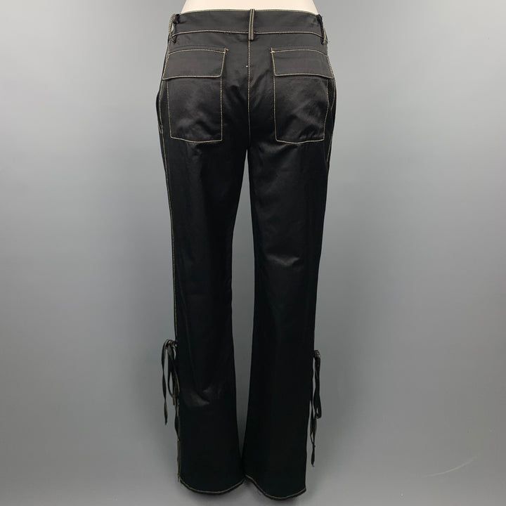 ROBERTO CAVALLI Size 6 Black & Gold Embroidred Cotton / Viscose Skinny Dress Pants