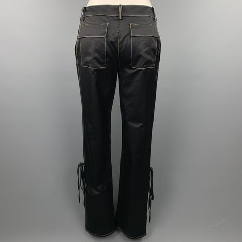ROBERTO CAVALLI Size 6 Black & Gold Embroidred Cotton / Viscose Skinny Dress Pants
