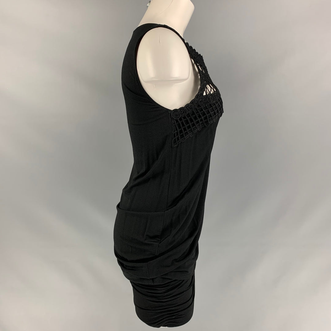 LA PERLA Vestido de cóctel de crochet de rayón y spandex negro talla 6