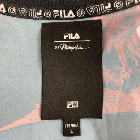 3.1 PHILLIP LIM x FILA Size L Navy Red Print Full Zip Short Sleeve Shirt