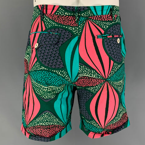 MONITALY Size 34 Multi-Color Print Cotton Zip Fly Shorts