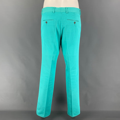 GUCCI Size 38 Teal Textured Cotton Notch Lapel Suit