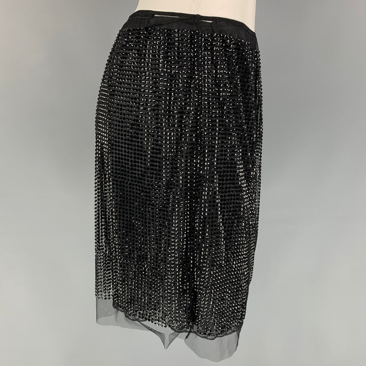 PRADA Size 6 Black Nylon Crystal Tulle Mini Skirt