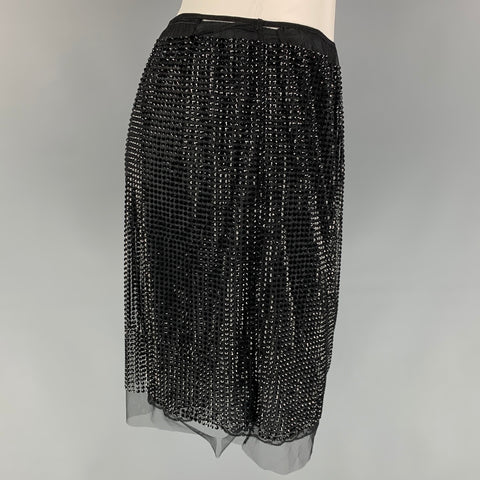 PRADA Talla 6 Minifalda de tul de cristal de nailon negro