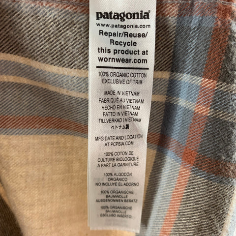 PATAGONIA Size L Beige Brown Plaid Cotton Flanel Long Sleeve Shirt