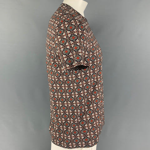 ALEXANDER MCQUEEN Size L Navy Red White Print Cotton Crew-Neck T-shirt