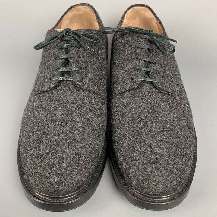 GIORGIO ARMANI Size 10.5 Charcoal Textured Wool Lace Up Shoes