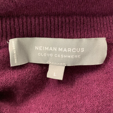 NEIMAN MARCUS Size L Raspberry Solid Cashmere V-Neck Pullover