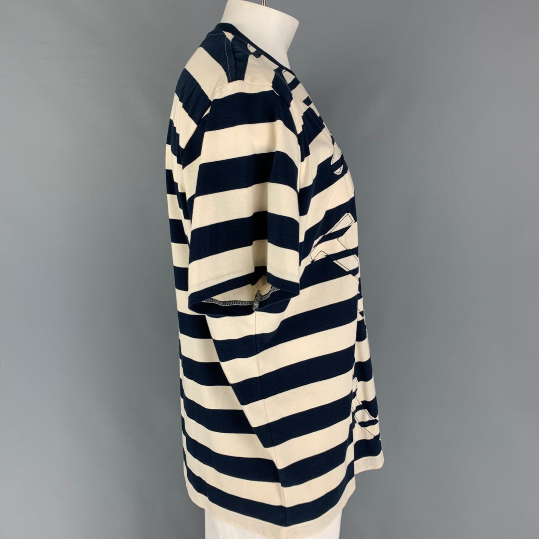 J.W.ANDERSON Size L Navy Cream Stripe Cotton Nautical T-shirt
