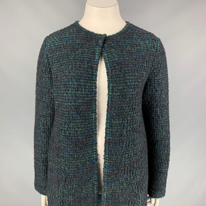 M MISSONI Size 8 Charcoal & Green Knitted Wool Blend Coat