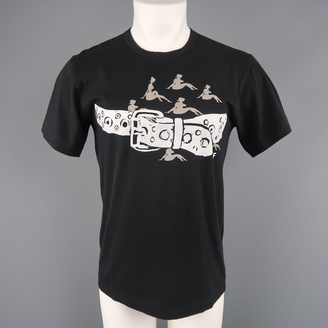 COMME des GARCONS HOMME PLUS Size L Black Belt & Ladies Graphic Cotton T-shirt
