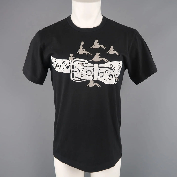 COMME des GARCONS HOMME PLUS Talla L Cinturón negro y camiseta de algodón estampada para mujer