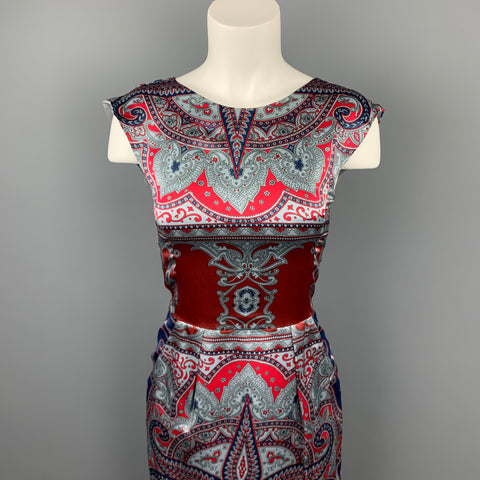 EMPORIO ARMANI Taille 2 Robe droite en soie mouchoir en satin multicolore