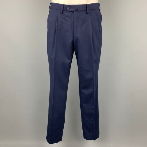 LORO PIANA Size 46 Navy Wool Notch Lapel Notch Lapel Suit
