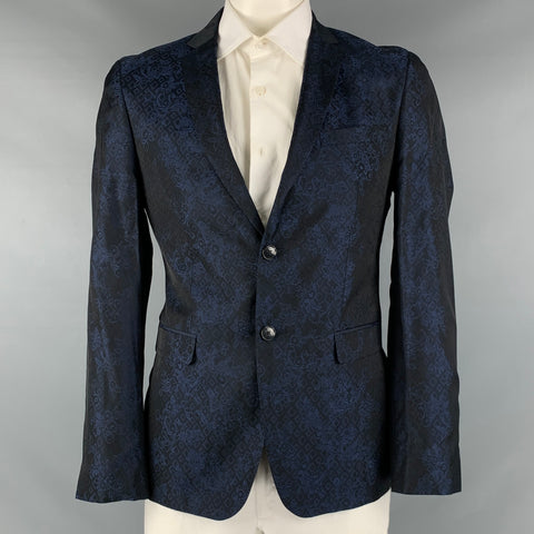 SAND Taille 42 Manteau de sport à revers cranté en jacquard bleu marine Cupro