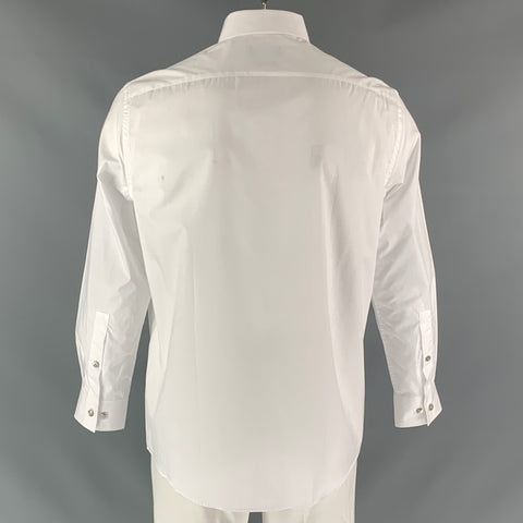 MICHAEL KORS Size L White Solid Cotton Button Up Long Sleeve Shirt
