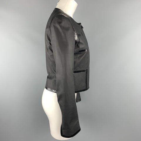 CHANEL Size 6 Black Snake Piping Cropped Leather 04 P Jacket