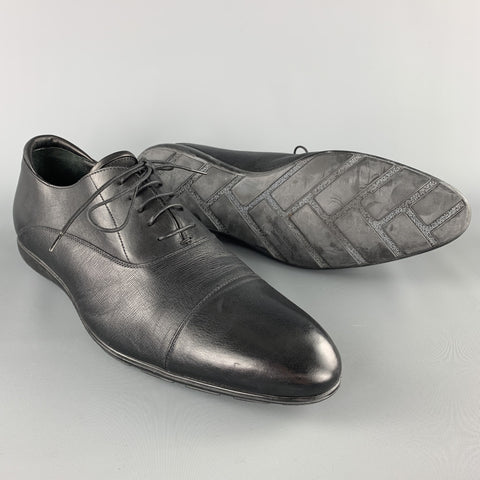 GIORGIO ARMANI Size 10 Black Textured Leather Rubber Sole Lace Up