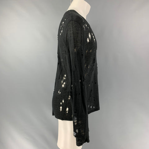 IRO Marvina Size S Black Distressed Linen Long Sleeve T-shirt