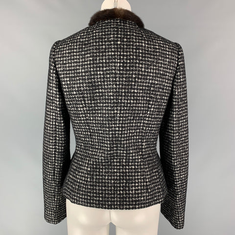 DOLCE & GABBANA Size 8 Black & White Houndstooth Virgin Wool Blend Jacket