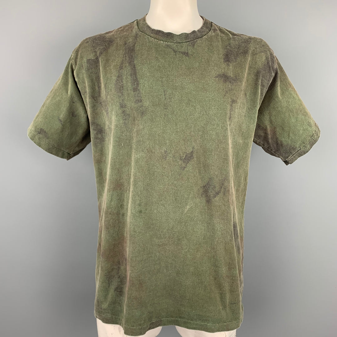 JOHN ELLIOTT Size XL Olive Dyed Cotton Short Sleeve T-shirt