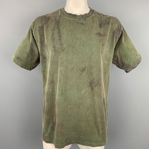 JOHN ELLIOTT Size XL Olive Dyed Cotton Short Sleeve T-shirt