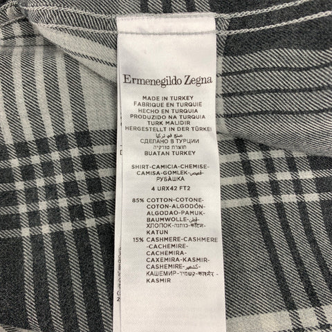 ERMENEGILDO ZEGNA Cashco Size XL Light Gray Plaid Button Up Long Sleeve Shirt