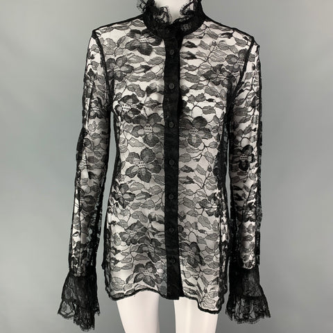 CHRISTOPHER KANE Size S Black Viscose Blend Lace High Collar Shirt
