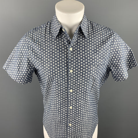 J CREW Size S Indigo Print Cotton Button Up Short Sleeve Shirt