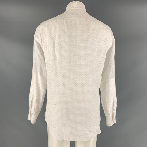 ISAIA Size M White Pink Dots Linen Button Up Long Sleeve Shirt