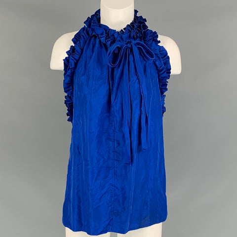 ROBERT RODRIGUEZ Talla 8 Blusa azul con volantes de seda azul