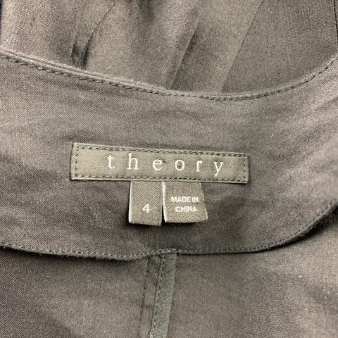 THEORY Size 4 Black Linen Blend Collarless Open Front Jacket
