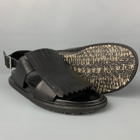 MARNI Size 11 Black Leather Eyelash Sandals