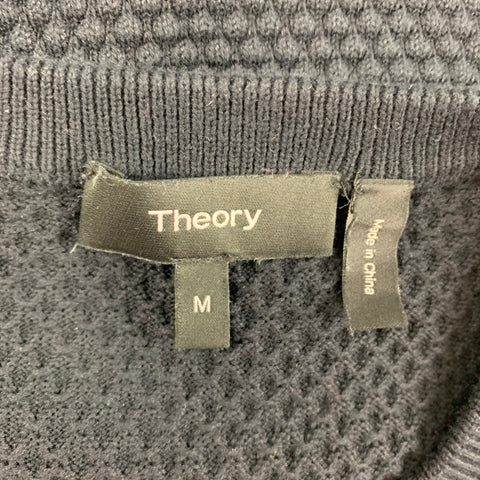 THEORY Size M Navy Waffle Knit Cotton Crew-Neck Pullover
