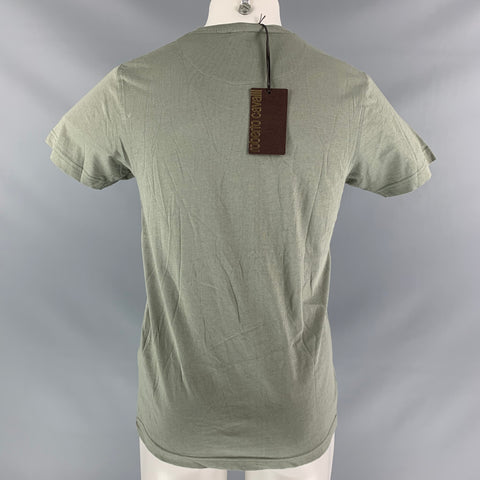 ROBERTO CAVALLI Size M Olive Black Graphic Cotton T-shirt