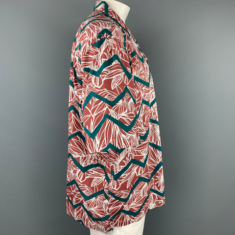 BOSS by HUGO BOSS Size XXL Burgundy & White Zig Zag Cotton Camp Short Sleeve Shirt
