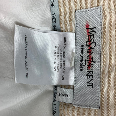YVES SAINT LAURENT Rive Gauche 2006 Size 32 Cream Brown Stripe Cotton / Linen Wide Leg Casual Pants