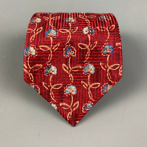 ERMENEGILDO ZEGNA Burgundy Abstrack Floral Silk Tie
