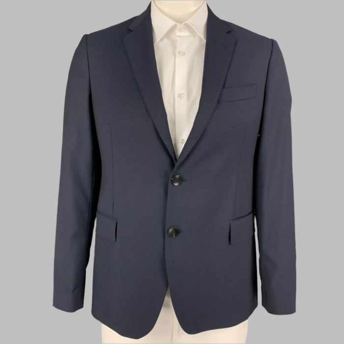 ETRO Size 42 Navy Checkered Wool Notch Lapel Sport Coat