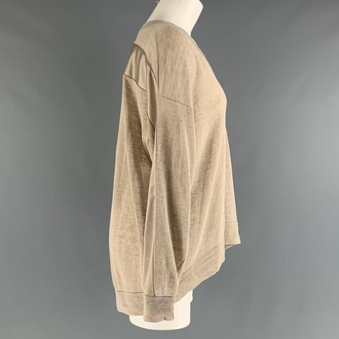 BRUNELLO CUCINELLI Size L Camel Mixed Fabrics Oversized Pullover