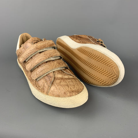 MAURO VOLPONI Size US 8.5 Tan Textured Alligator Print Sneakers