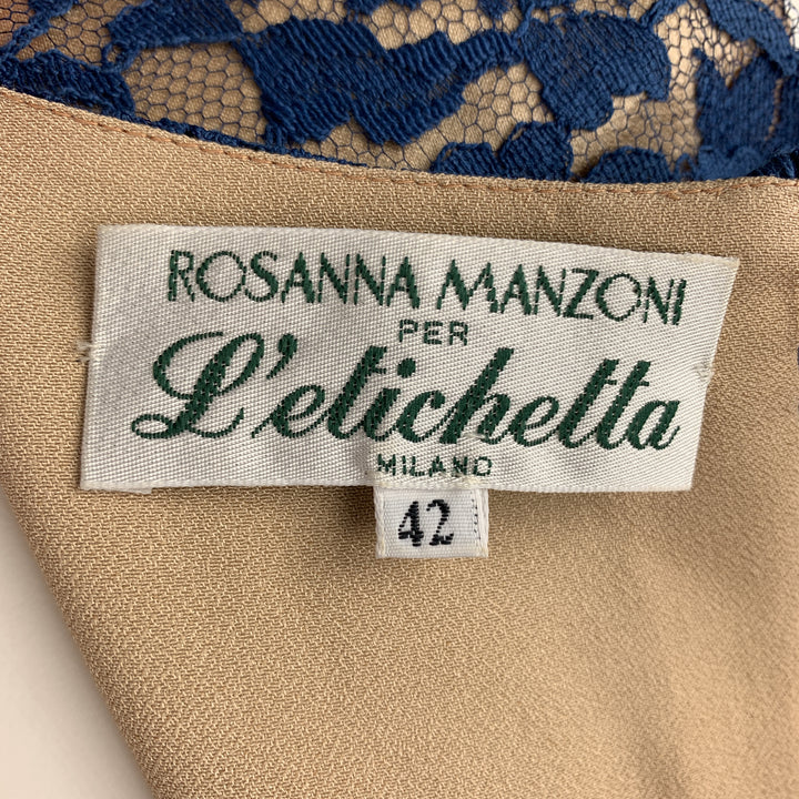 ROSANNA MANZONI Size 10 Blue Silk Lace Shift Cocktail Dress