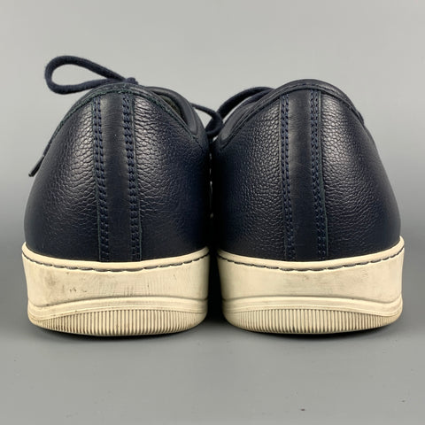 LANVIN Size 11 Navy & White Leather Lace Up Sneakers