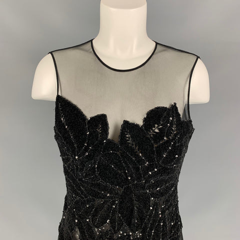 LA PERLA Size 8 Black Polyurethane Blend Velvet Beaded Dress Top