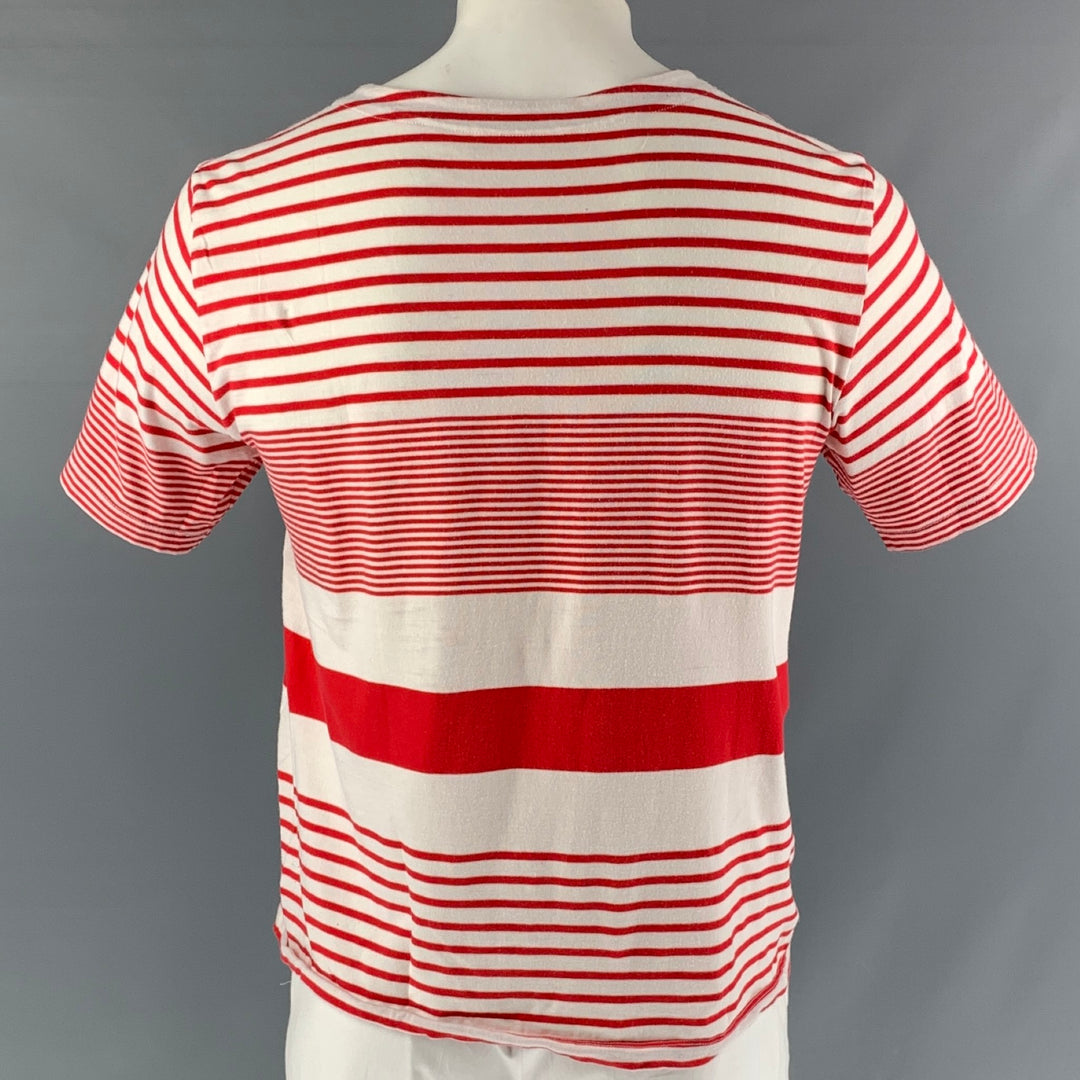 OPENING CEREMONY Size L Red White Stripe Cotton Crew-Neck T-shirt