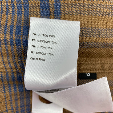 JOHN ELLIOTT Size L Mustard Blue Plaid Brushed Cotton Cropped Long Sleeve Shirt