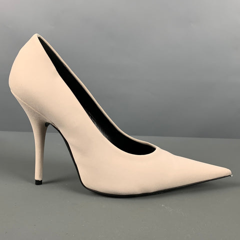 BALENCIAGA Size 7 Cream Fabric Pointed Toe Pumps