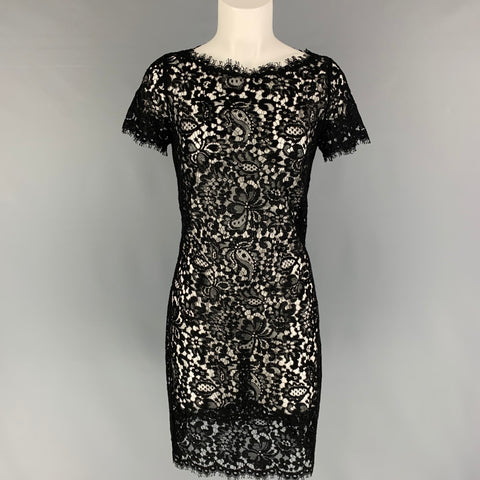 RALPH LAUREN Black Label Taille 4 Mélange de coton noir Voir à travers la robe à manches courtes