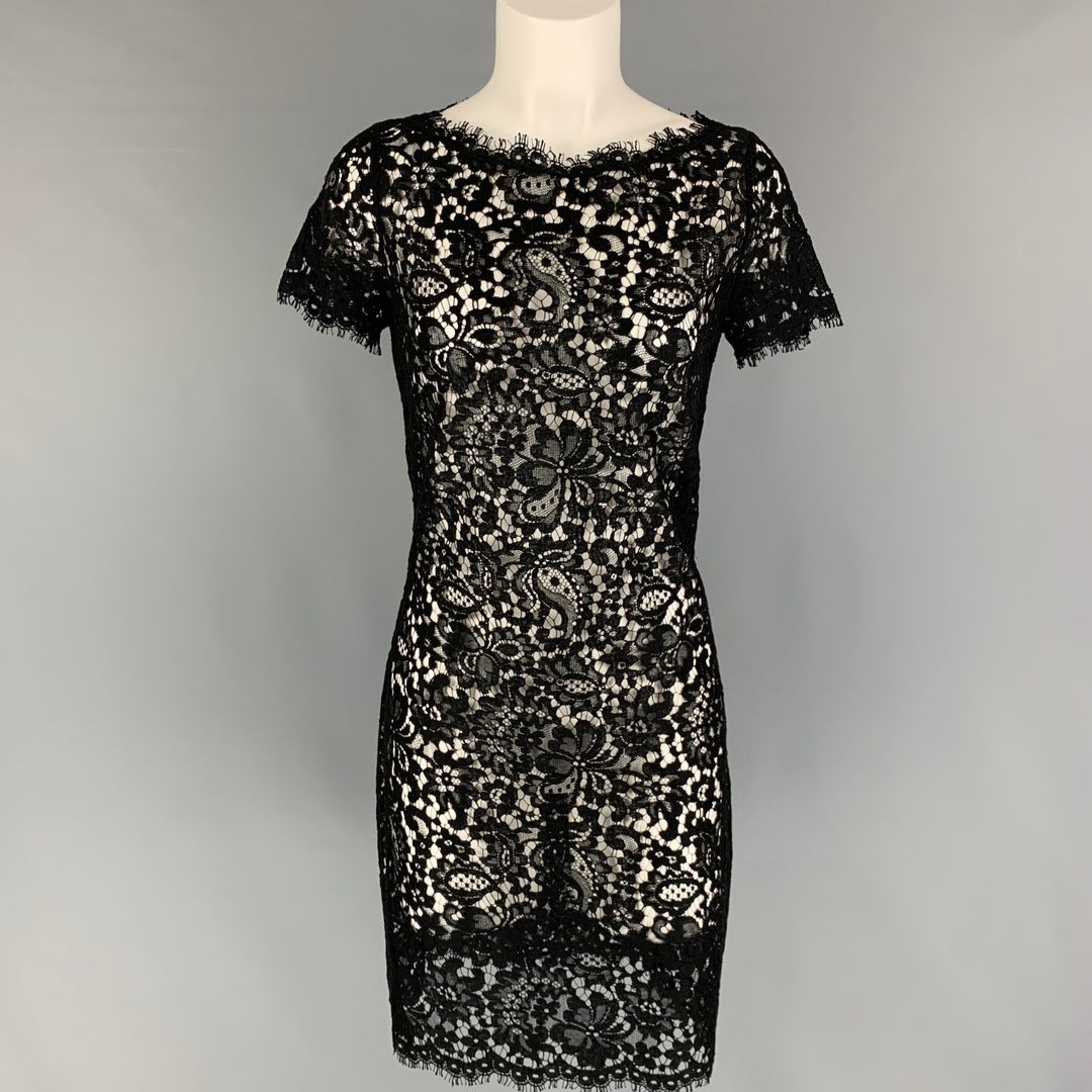 RALPH LAUREN Black Label Size 10 Black Cotton Blend See Through Short Sleeve Dress